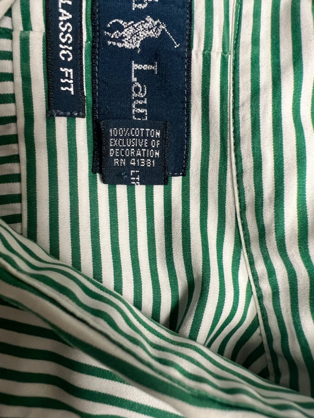 Ralph Lauren Blue Label Green White Vertical Striped Button-Down Shirt Size L - Picture 4 of 11